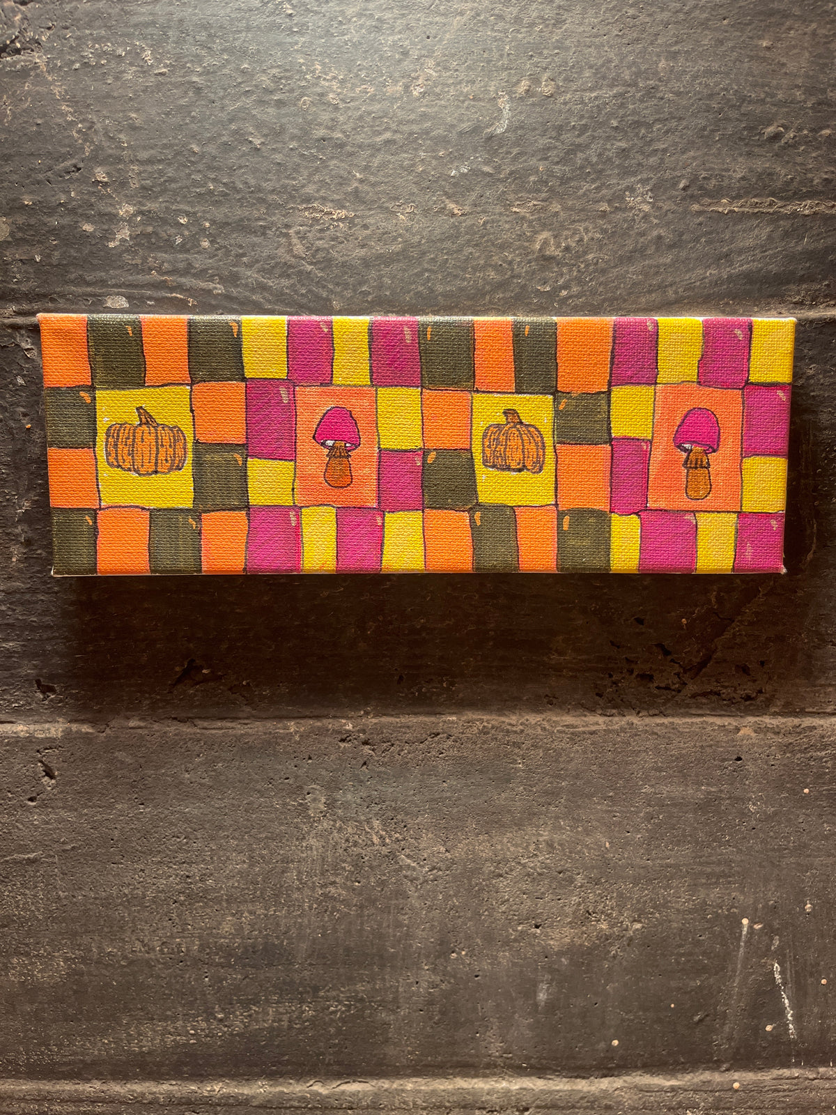 “Pumpkins and Portobellos” (2026) - miniature acrylic painting on canvas - Vibrantly Earthy