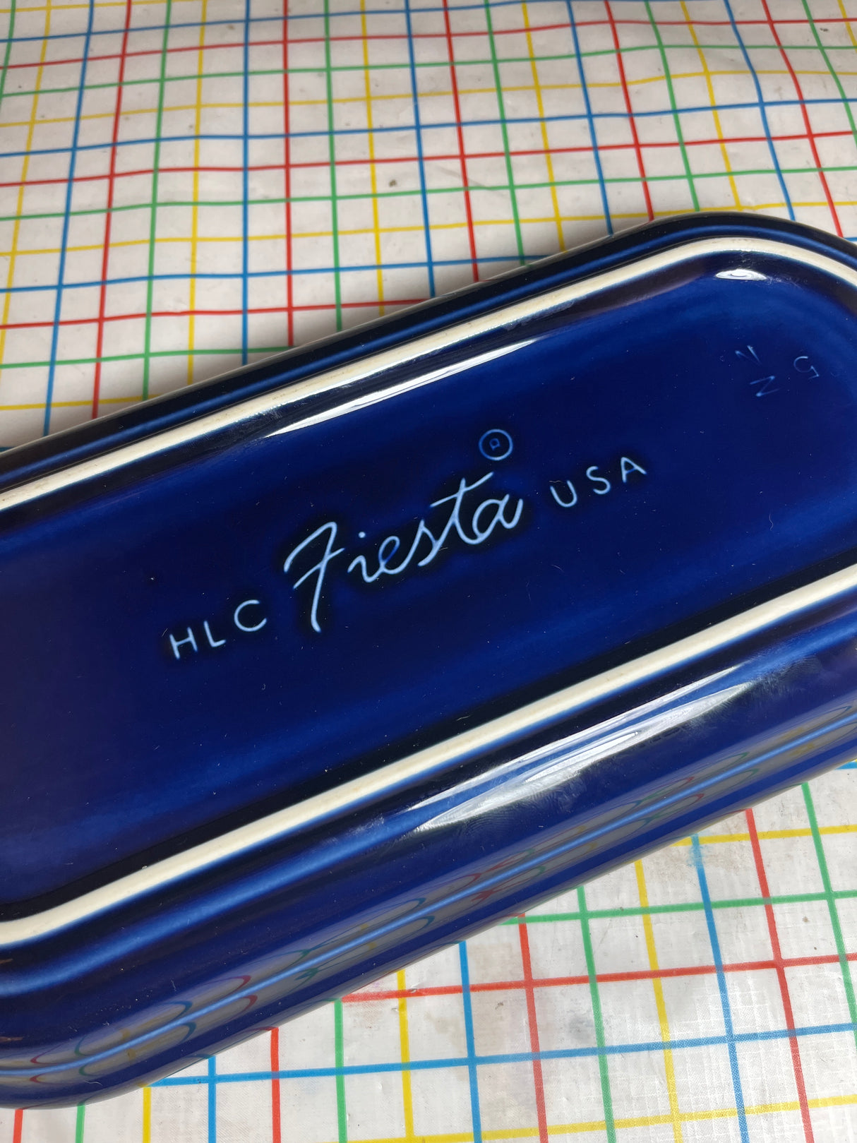 Oval bread platter - cobalt blue ceramic - vintage Homer Laughlin Fiestaware