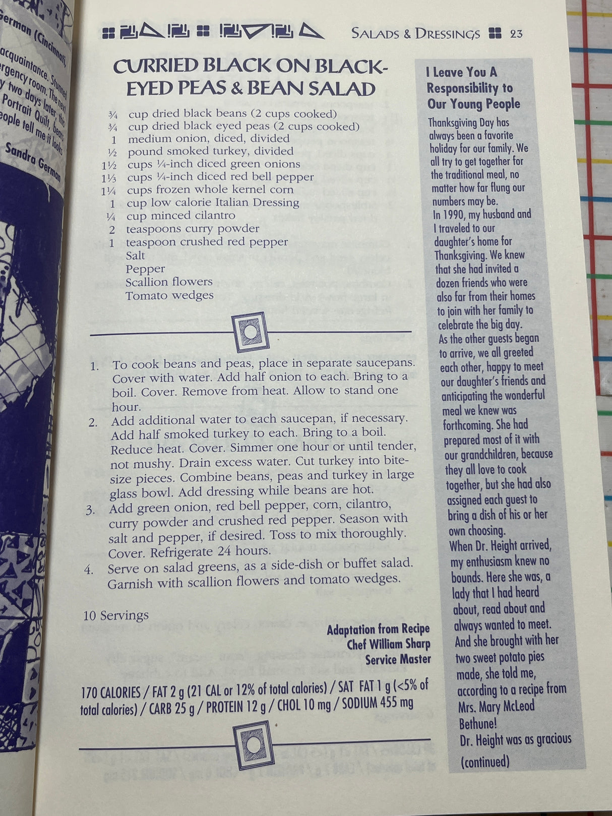 "The Black Family Dinner Quilt Cookbook" by Dorothy I. Height, President, & The National Council of Negro Women, Inc. (1994 First Fireside Edition)