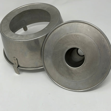 Two Mirro 5533M Angel Food Cake Pans with Cooling Feet, one inverted with its central tube visible, available at Kitchen Exchange.