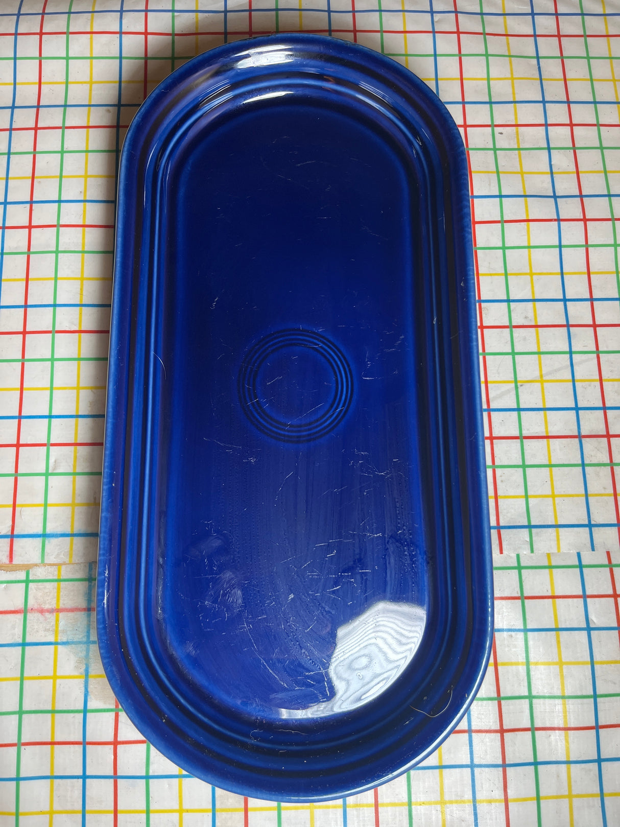 Oval bread platter - cobalt blue ceramic - vintage Homer Laughlin Fiestaware