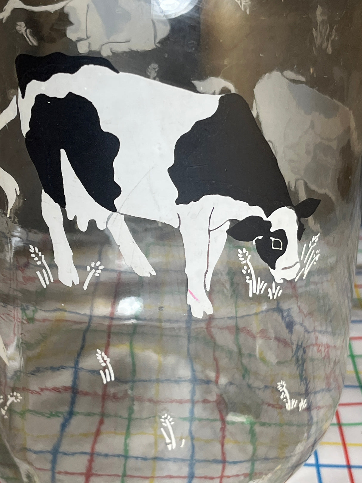 Have a cow cookie jar - glass with black plastic lid - vintage Anchor Hocking