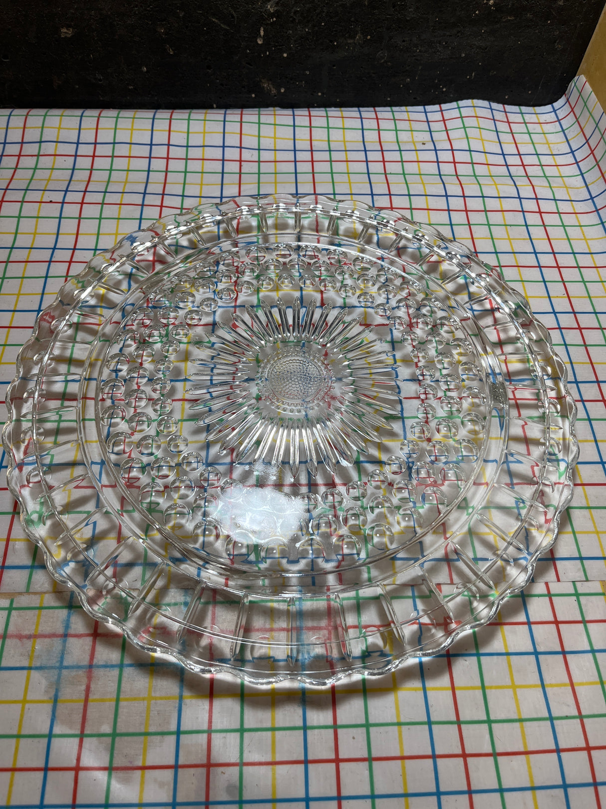 Footed cake plate - clear pressed glass - vintage Federal Glass Company