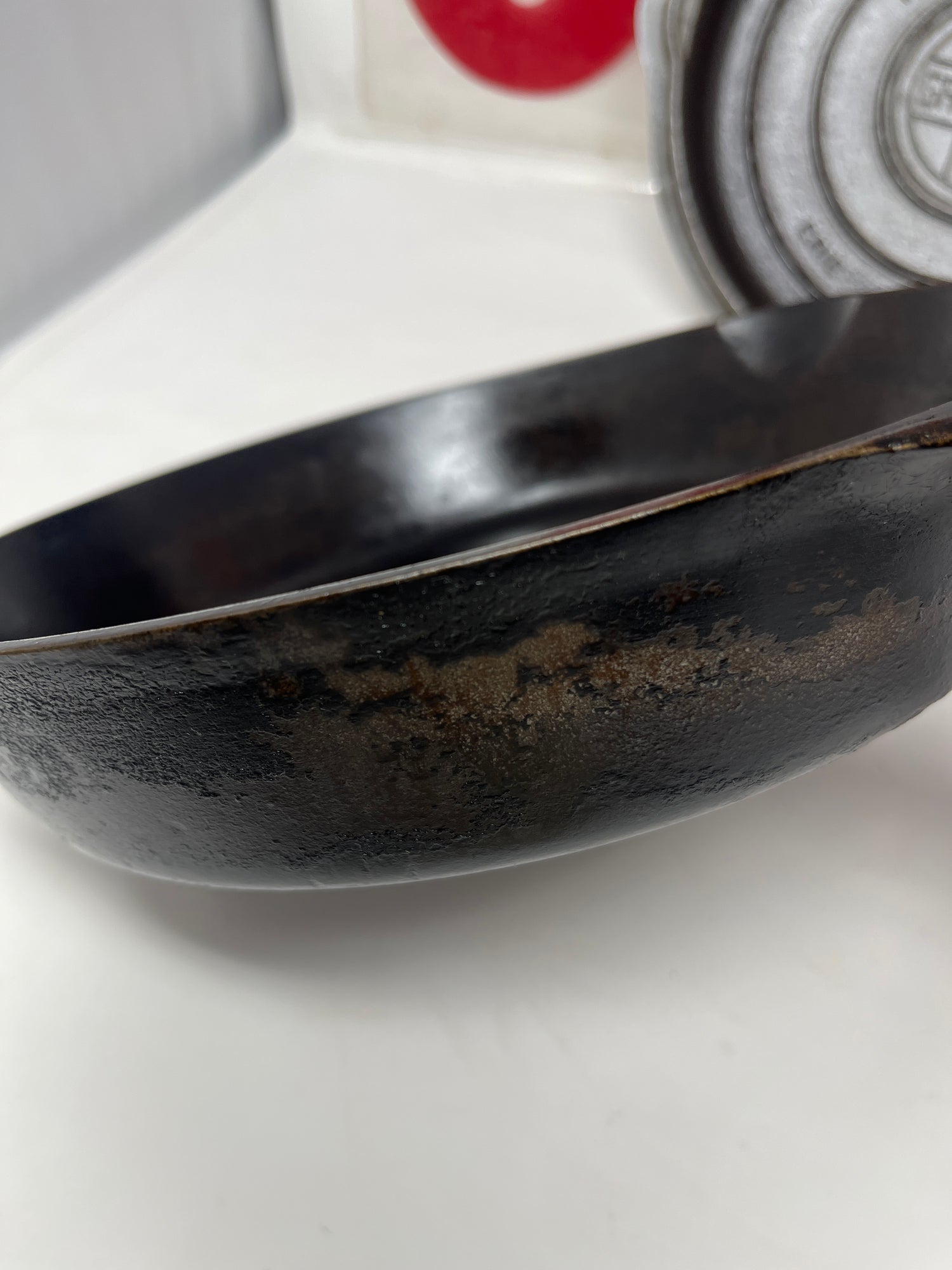 RARE antique Griswold No. 8 skillet and self-basting cover, 1930s cast-iron with chrome-plated lid, showing slight wear but in excellent condition.