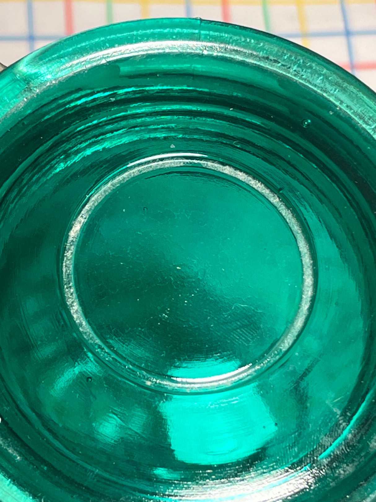 Food storage container with airtight locking lid - vintage faceted green glass
