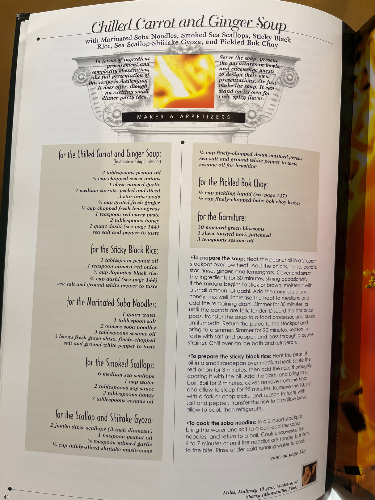 RARE Duquesne Club Cookbook: A detailed spread of Chilled Carrot and Ginger Soup recipe with ingredients and preparation steps for six appetizers.