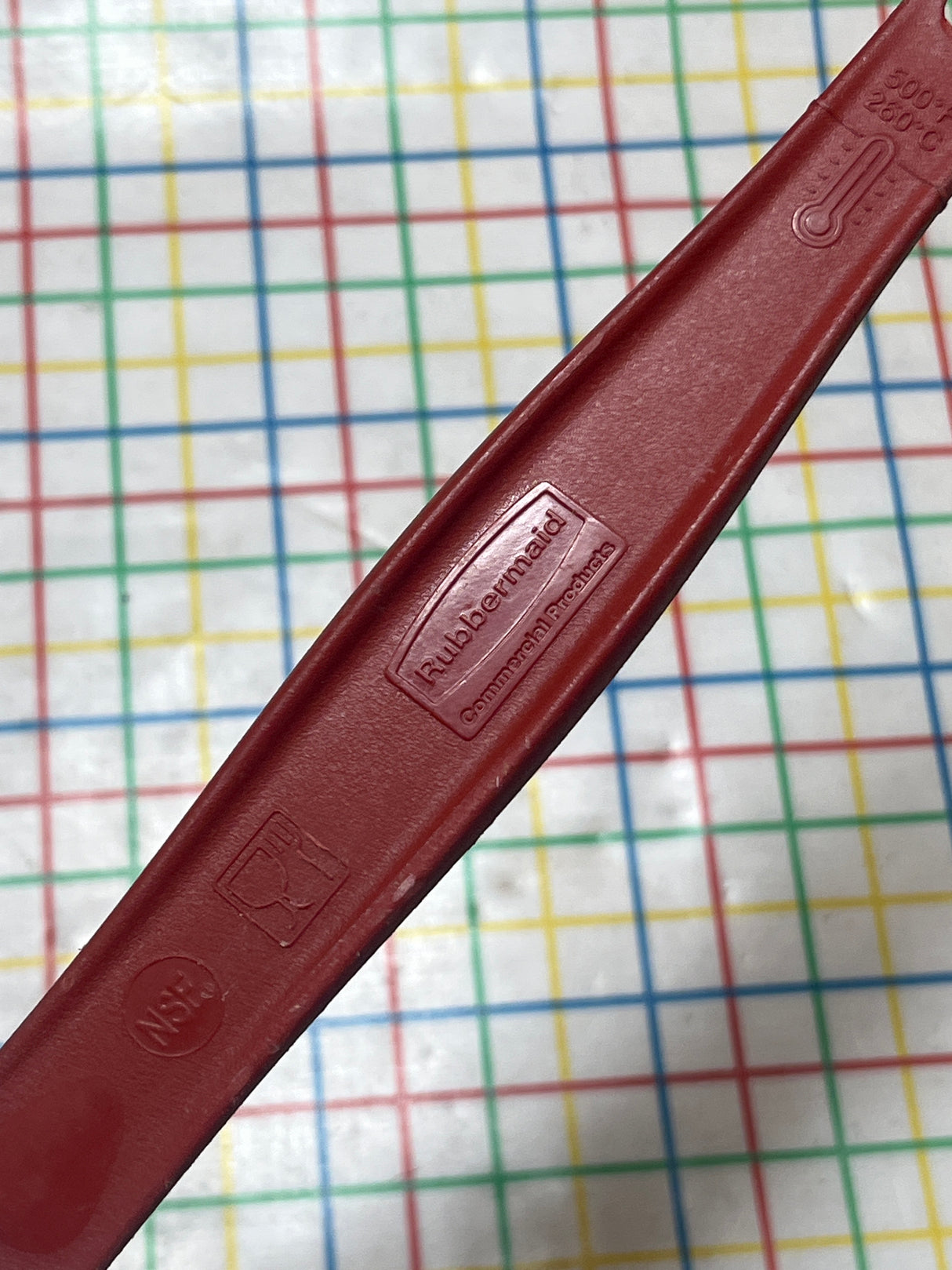 Commercial-grade scraper spatula - rubber and red food-grade plastic - Rubbermaid FG1962000000