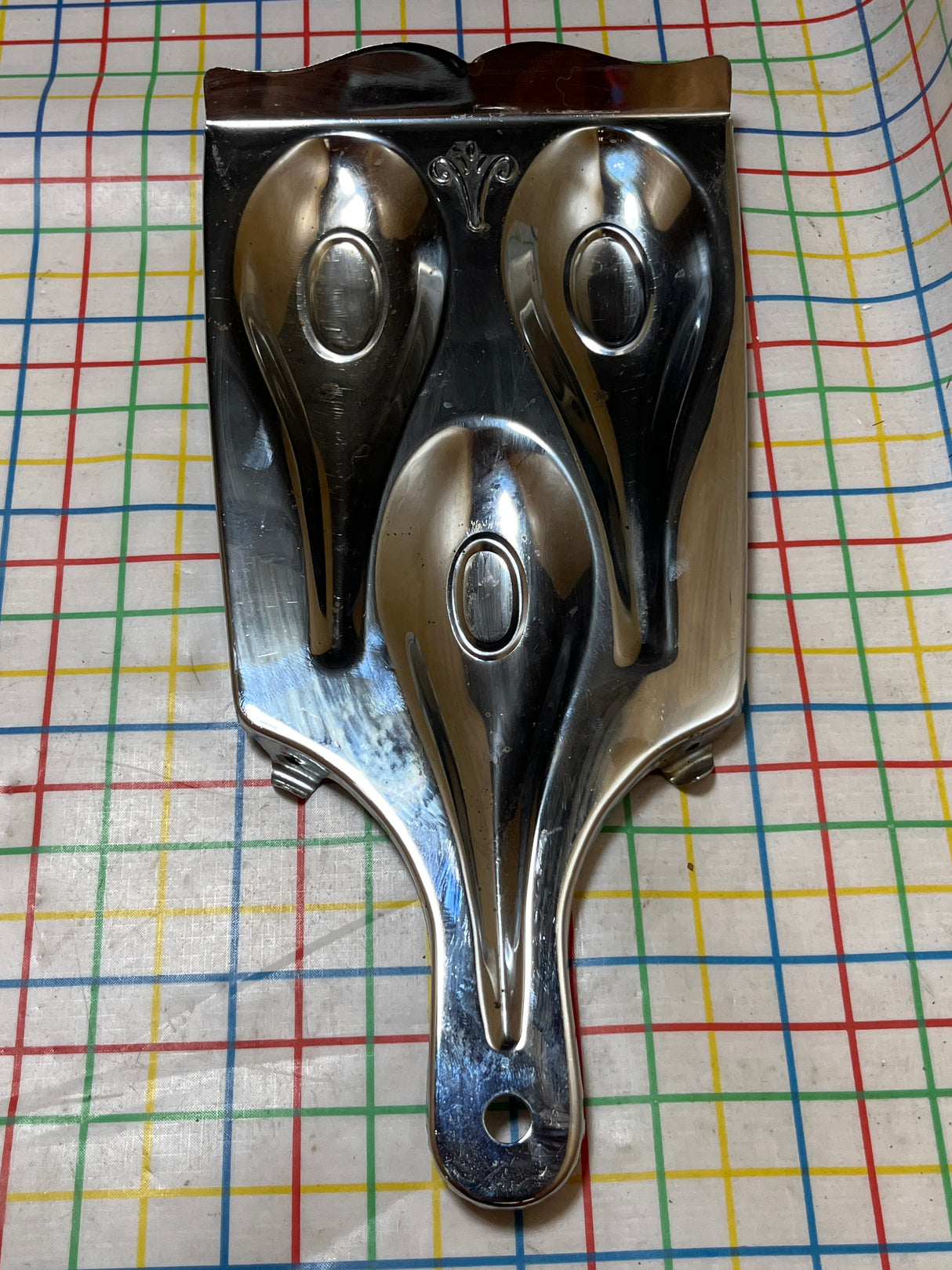 Triple spoon rest MCM - chrome plated steel - vintage