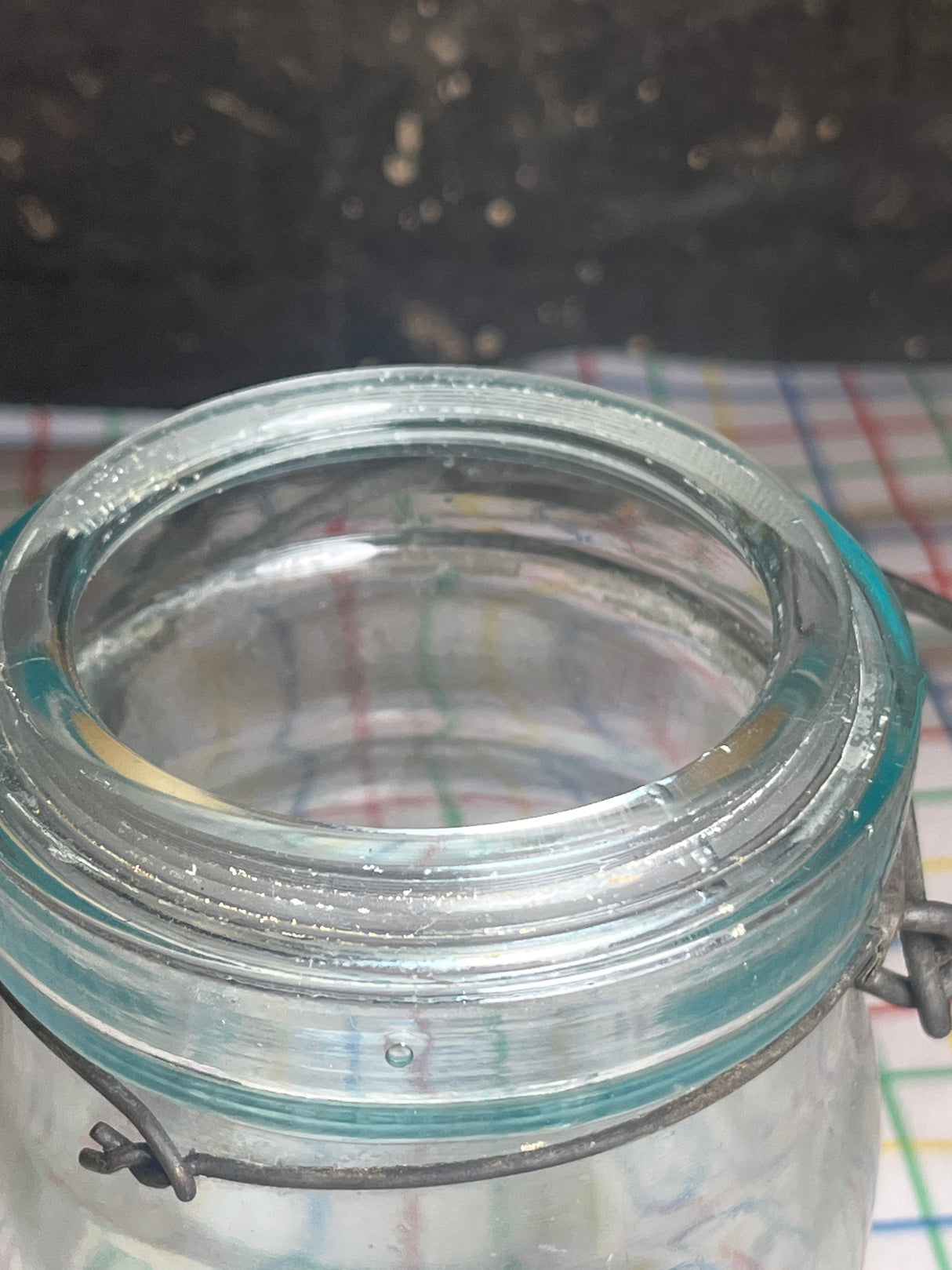 Mason canning jar with lid - blue glass with with wire - antique Atlas E-Z Seal