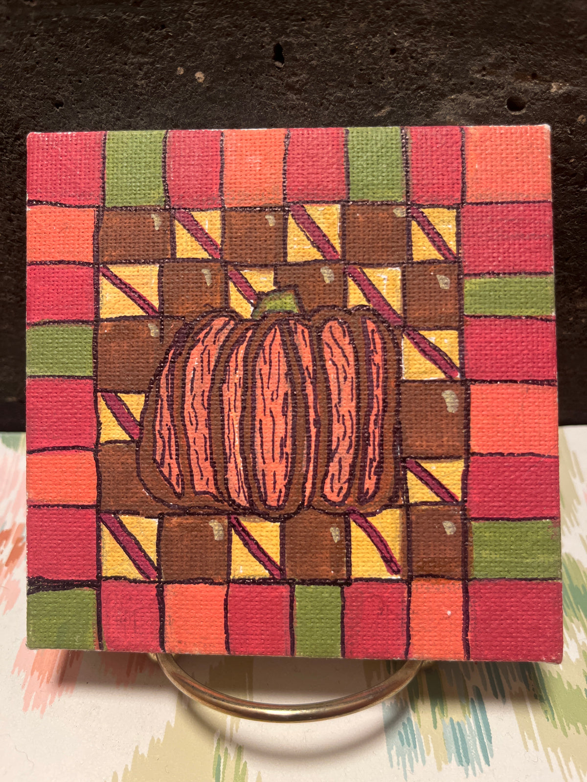 “Pumpkin” (2026) - miniature acrylic painting on canvas - Vibrantly Earthy