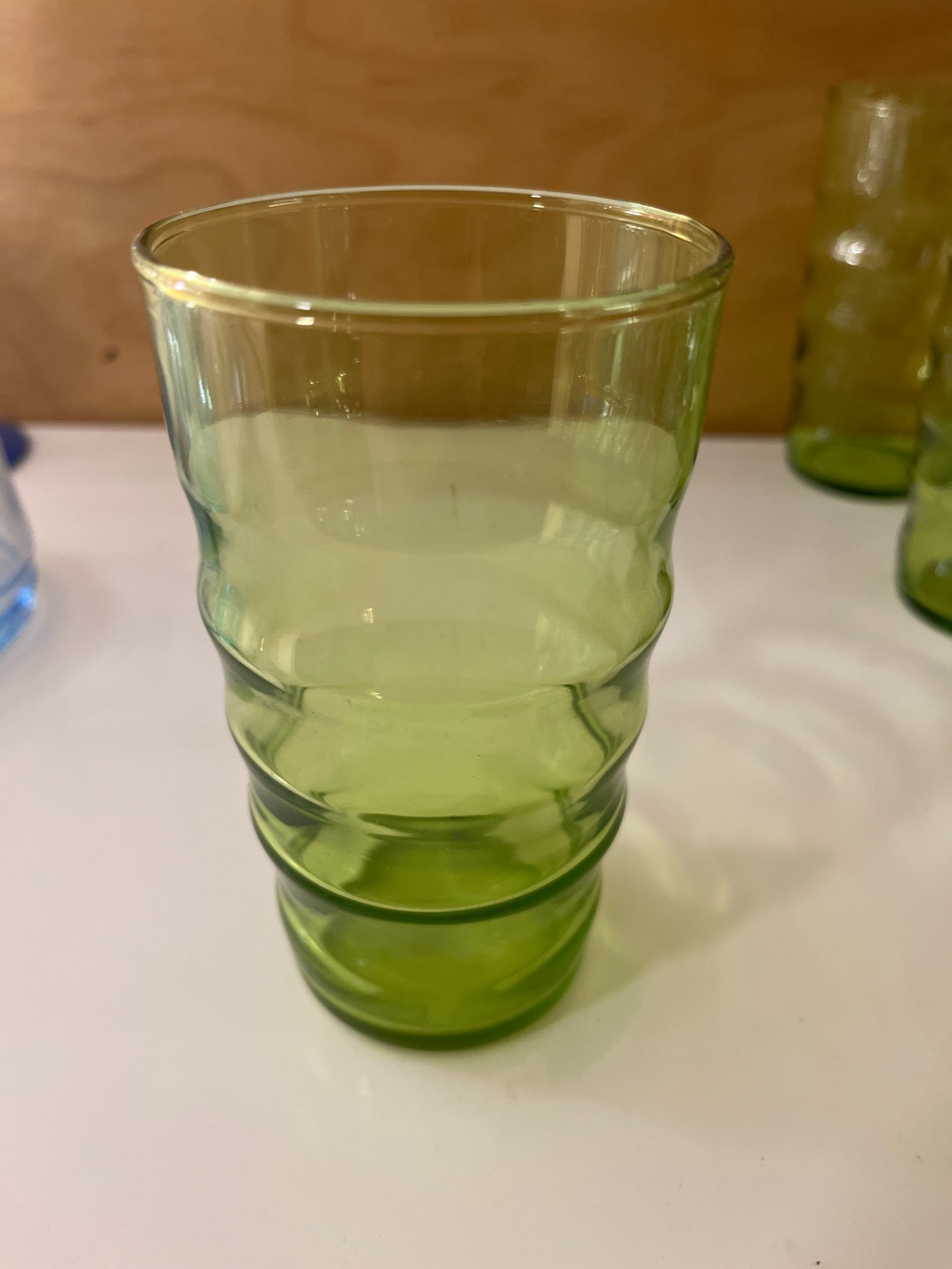Set of 6 1970s wavy green glass tumblers