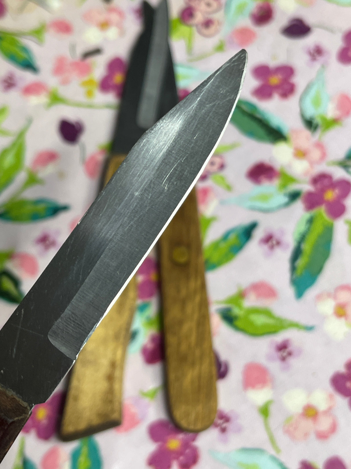 Paring knife with smooth edge - stainless steel blade wood handle - vintage