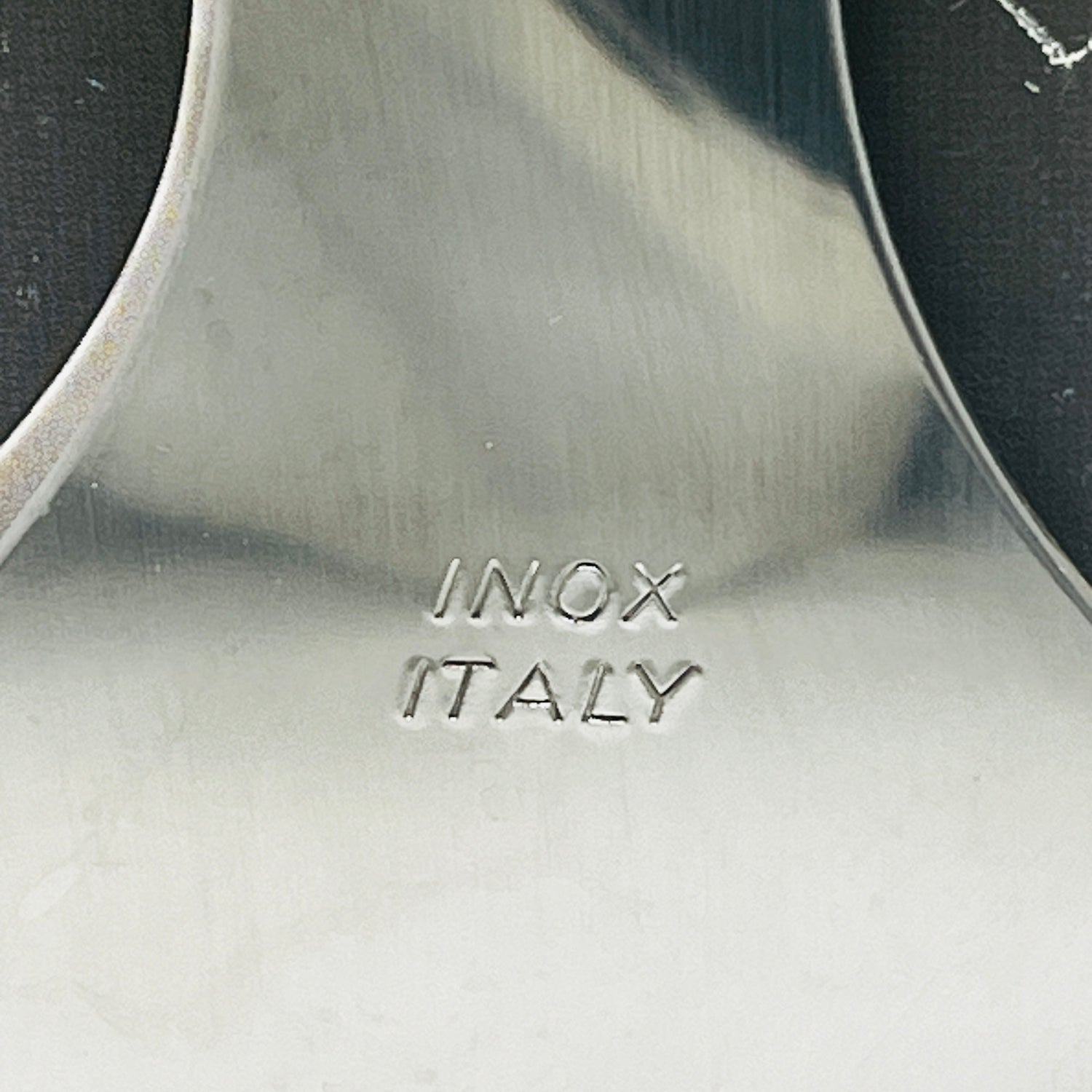 Vintage Italian-made Tagliatartufi Chocolate Shaver, close-up of INOX ITALY etched in the steel handle. From Spoons Kitchen Exchange.