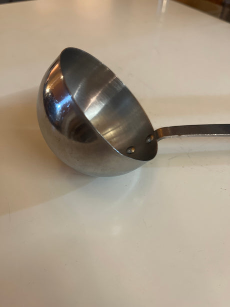 Ladle with black handle - Household Stainless Steel USA, featuring a sleek design for serving liquids, easy-grip handle with notch for convenient hanging.