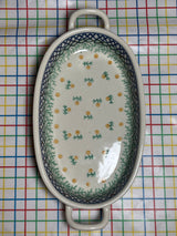 Oval ceramic baking dish with floral pattern - Polish pottery
