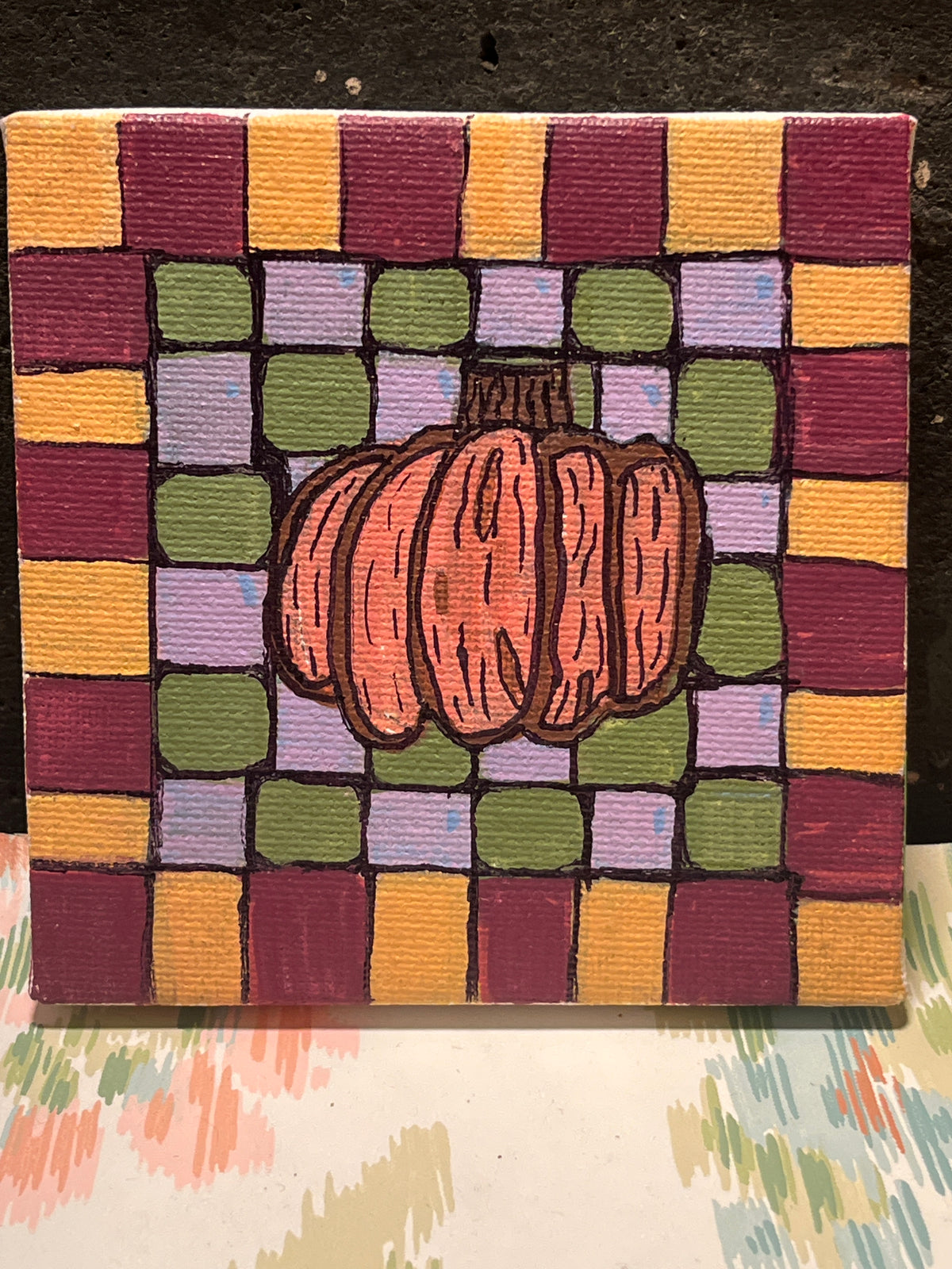 “Pink Pumpkin” (2026) - miniature acrylic painting on canvas - Vibrantly Earthy