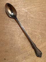 Ice tea spoon - Wm A Rogers Deluxe Oneida MANSFIELD stainless steel, featuring a long handle with a decorative floral pattern, ideal for stirring beverages.