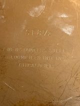 Stamped marking on stainless steel of Bloomfield Ind. Inc., Chicago. Reads 18-8 Stainless Steel, ST 8 1/2, for Soup chafing dish insert, vintage Vollrath, 8.5 quart.
