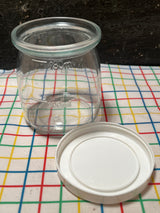 Clear glass jar with white lid for yogurt making and food storage