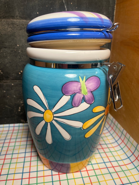 3-piece bright floral ceramic food canister set with locking lids - Oggil