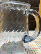 Blue swirl pitcher - clear glass - vintage Indiana Glass Company