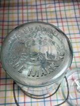 Mason canning jar with lid - blue glass with with wire - antique Atlas E-Z Seal