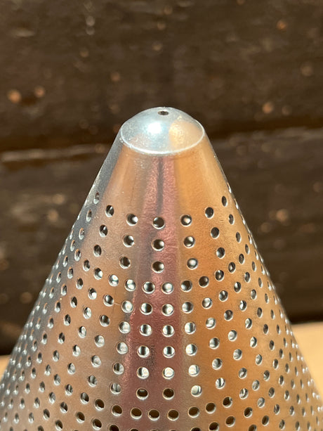 Cone sieve strainer - aluminum Wear-Ever, featuring a conical design with punched holes for efficient straining. Ideal for canning, preserving, and large batch preparation.