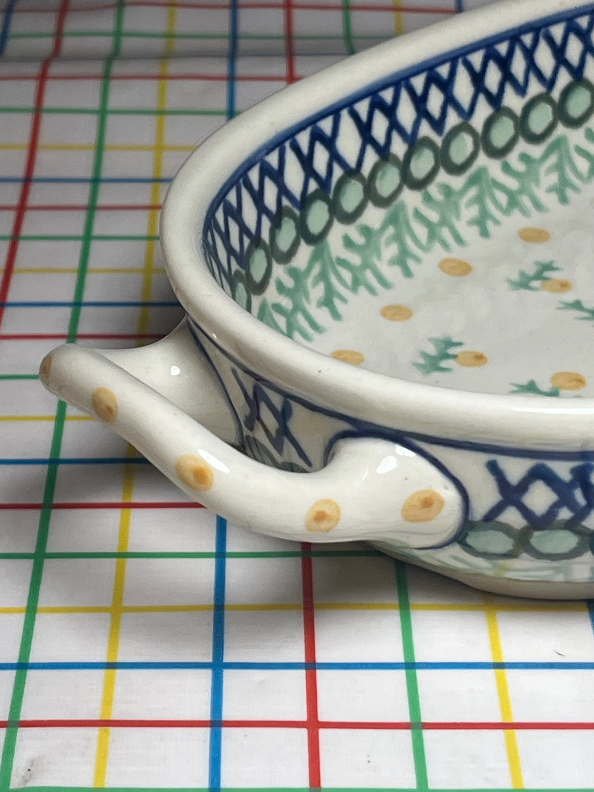 Oval ceramic baking dish with floral pattern - Polish pottery