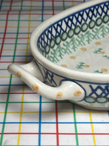 Oval ceramic baking dish with floral pattern - Polish pottery