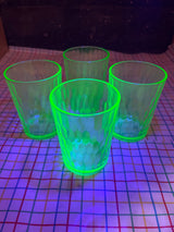 RARE set of 4 tumblers with beveled sides - vintage uranium glass