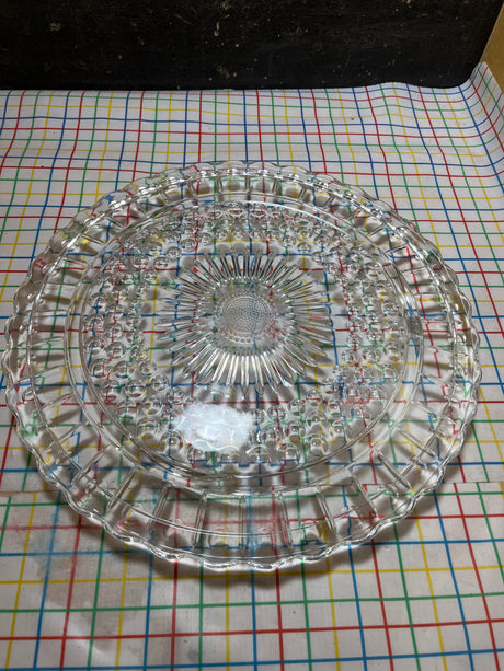 Footed cake plate - clear pressed glass - vintage Federal Glass Company