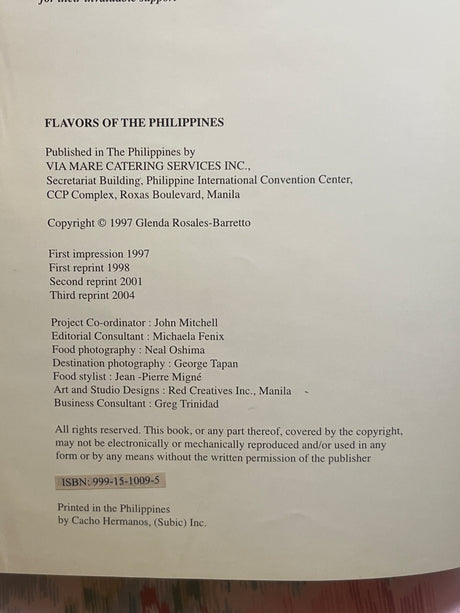 "Flavors of the Philippines: A Culinary Guide to the Best of the Islands" by Glenda Rosales-Barretto (2004)