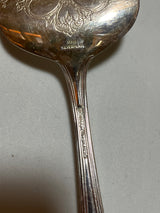 Gorham ornate engraved silver plate dessert server with intricate Pointed Antique pattern, ideal for stylishly serving cake or pie. Crafted in Italy post-1940.