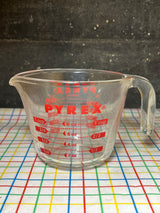 1-cup measuring cup - clear glass and red lettering - vintage PYREX