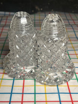 Salt and pepper shaker set with tray - vintage diamond cut glass deco style