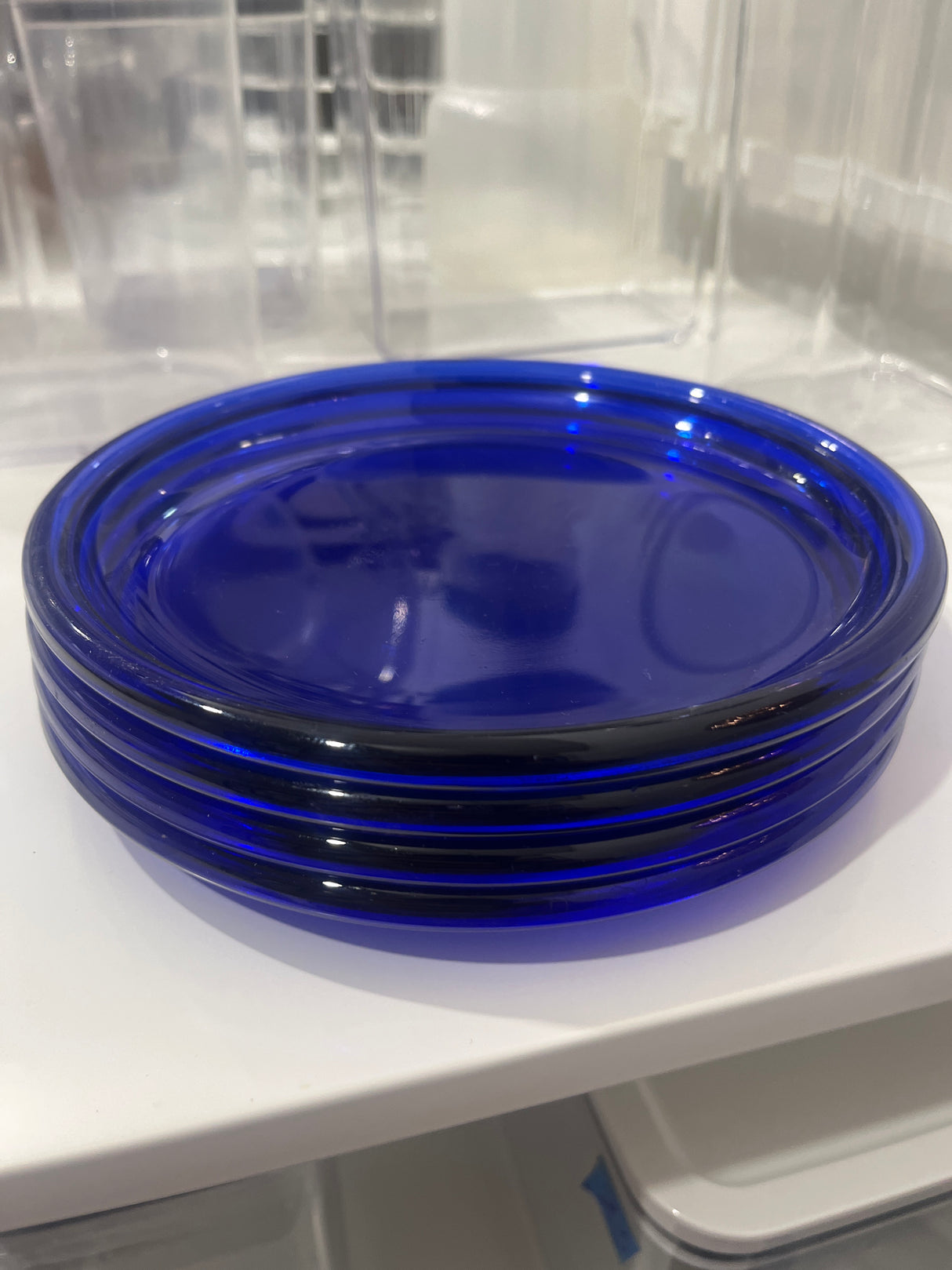 RARE translucent cerulean blue glass salad plates - set of 4