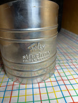 Triple-screen flour sifter - stainless steel - vintage Foley sift-chine