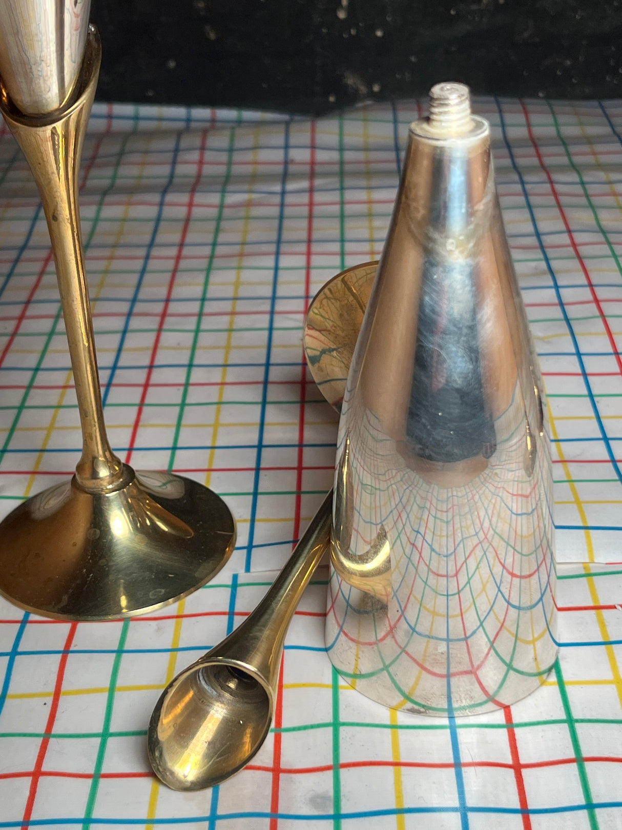 Set of 4 Champagne glasses - silver plated and brass - vintage International Silver Company 1960s