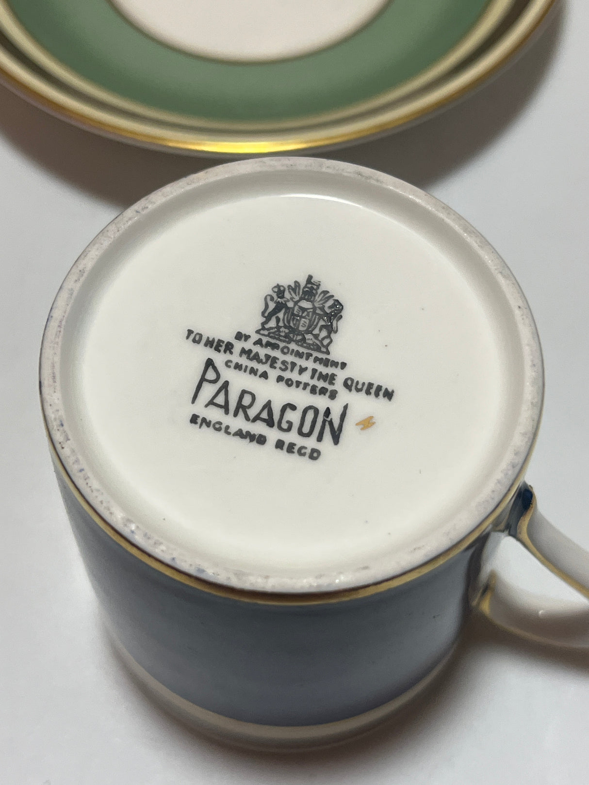 Paragon after dinner demitasse cup and saucer set featuring delicate stripes. Perfect for post-meal elegance, showcasing fine English China craftsmanship.