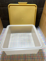 Square cake carrier - Harvest Gold yellow plastic - vintage Tupperware 1242-6 base with 1241-4 lid