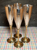 Set of 4 Champagne glasses - silver plated and brass - vintage International Silver Company 1960s