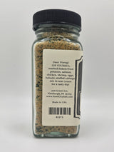 NEW Pierogi Salt! Small glass jar with black lid, featuring a coarse seasoning blend for enhancing pierogi, potatoes, and more, made by Steel City Salt in Pittsburgh.