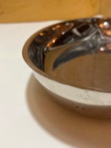 Wolfgang Puck Bistro Collection 18-10 stainless steel oval fish pan, featuring a polished, reflective surface with light scratches; note: missing original glass lid.