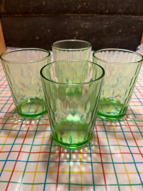 RARE set of 4 tumblers with beveled sides - vintage uranium glass