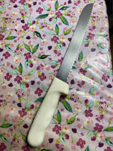 8" scalloped bread knife - stainless steel blade white plastic handle - Dexter Russell SANI-SAFE