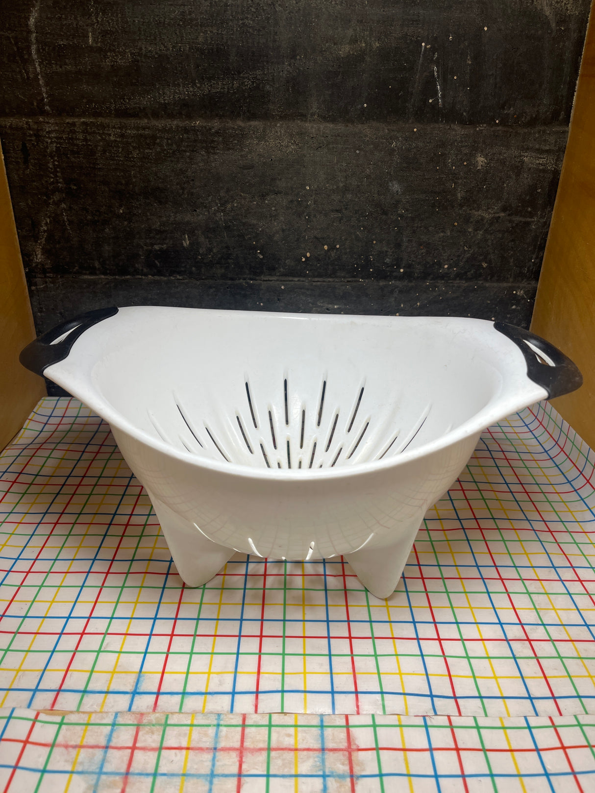 Colander - white plastic with black handles - OXO Goodgrips