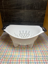 Colander - white plastic with black handles - OXO Goodgrips