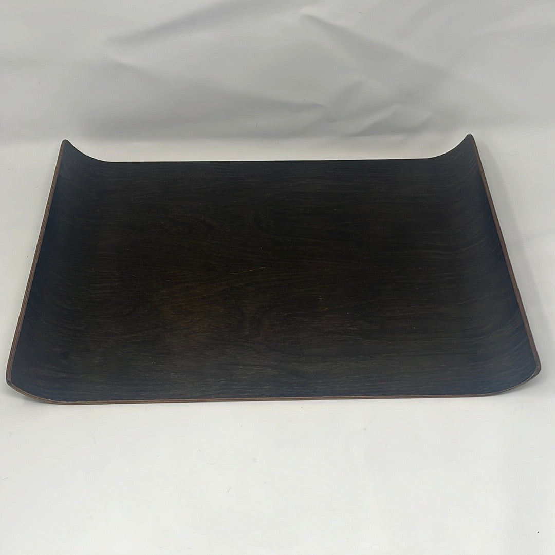 A sleek wood serving tray, featuring a dark wood surface with a minimalist design. Ideal for serving breakfast in bed or organizing your favorite beverages.