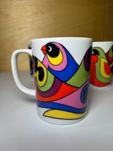Set of four mugs featuring a groovy design with bird patterns, capturing the essence of the FF collection.