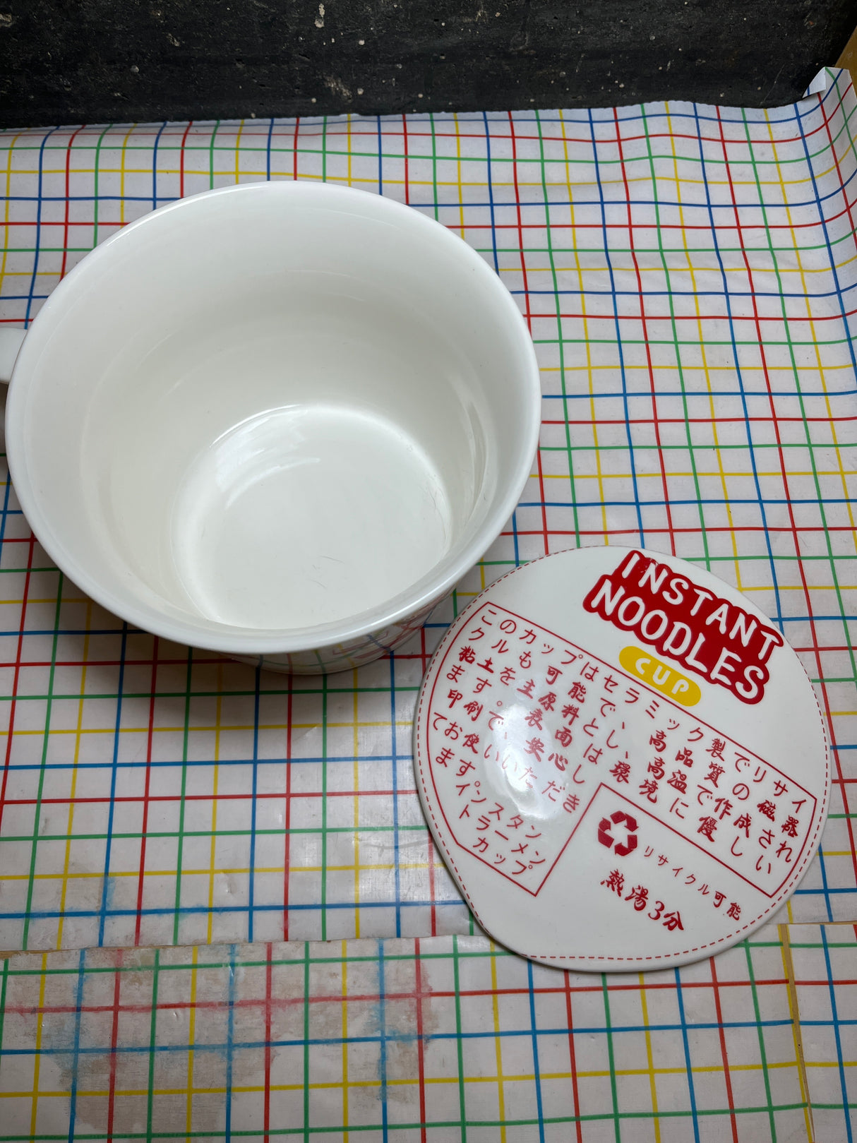 Instant noodles soup bowl with lid - white ceramic